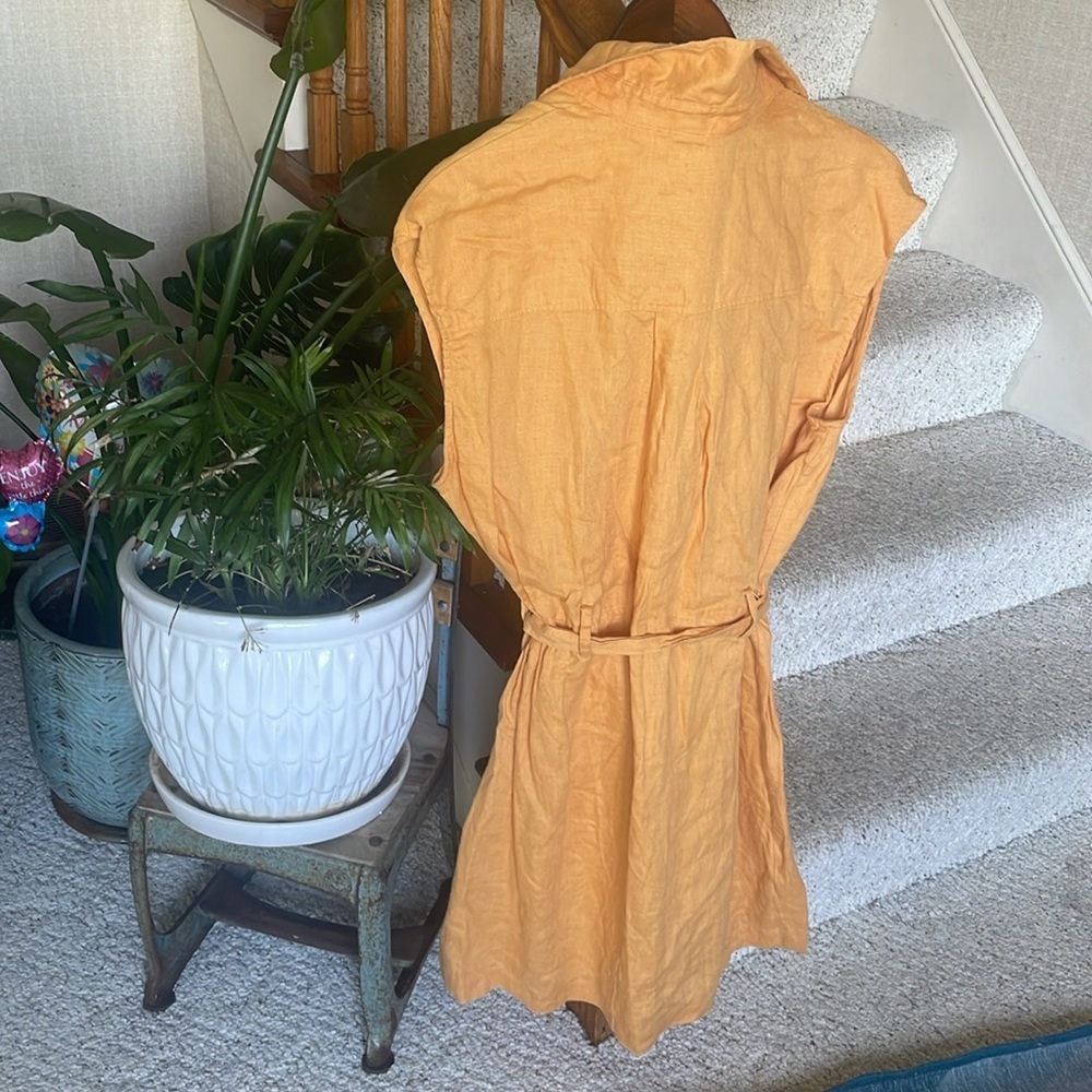 Mng Pure Linen Orange Button-Up Utility Dress Wit… - image 4